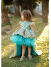 Cap Sleeves Turquoise High Low Flower Girl Dress